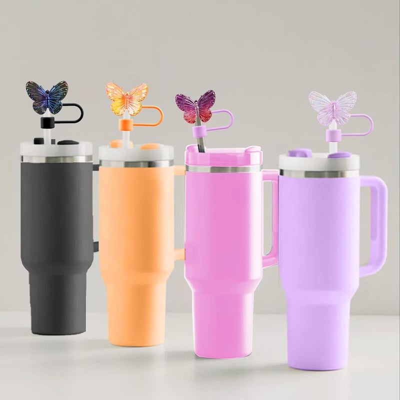 SEMATA 9PCS Cute Butterfly Straw Cover Cap for Stanley Cup Accessories,Bling Straw Toppers for Stanley Tumbler 40&30 oz,Reusable Straws Tips Protectors Compatible with 10mm Straws Topper - Image 5